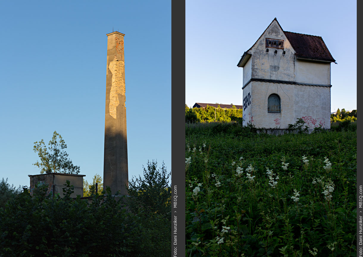 Schornstein + Trafohaus, alte Spinnerei Jakobstal, Bülach